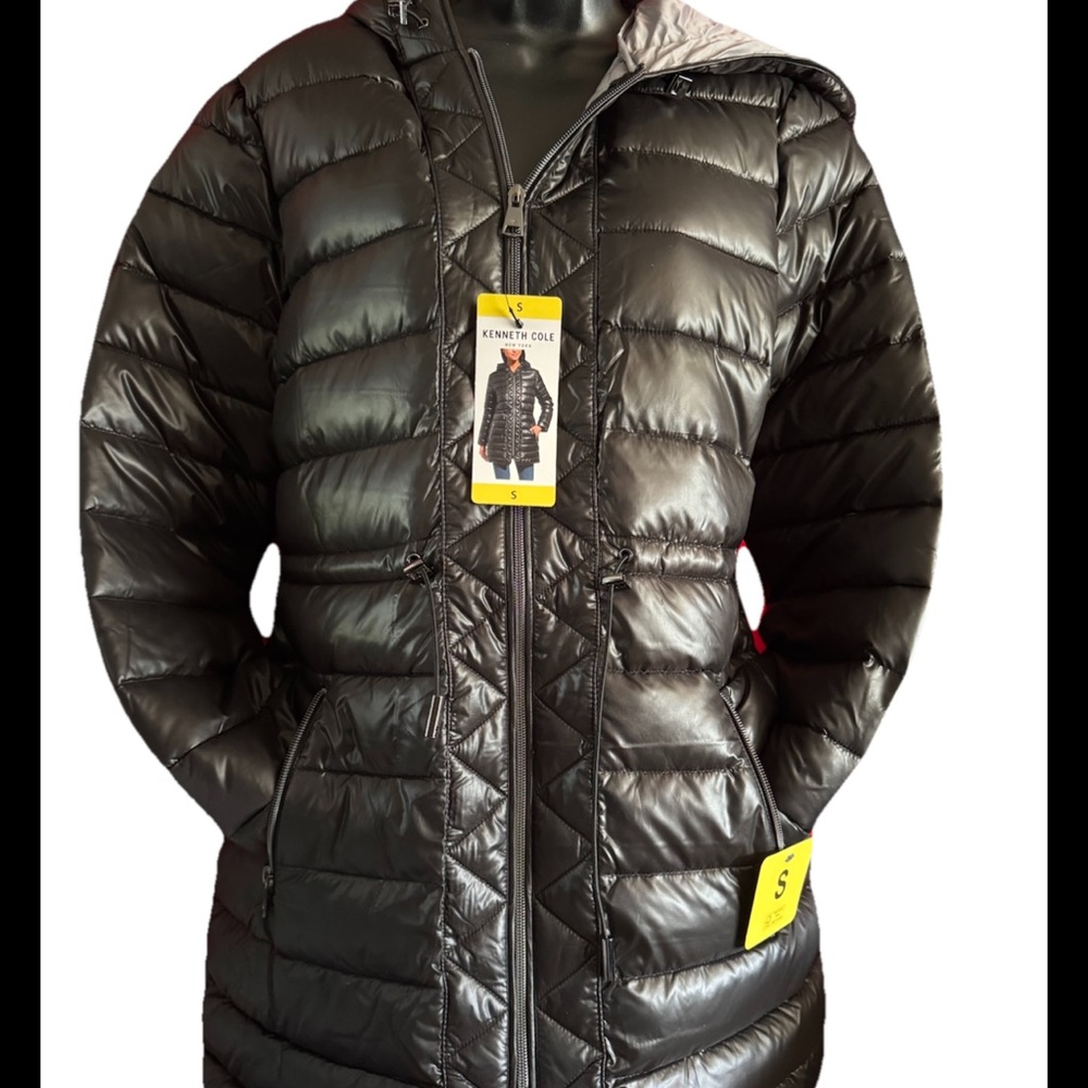 Kenneth Cole Ladies' Quilted Anorak Jacket/Black/ Hoodie/pockets/S Light